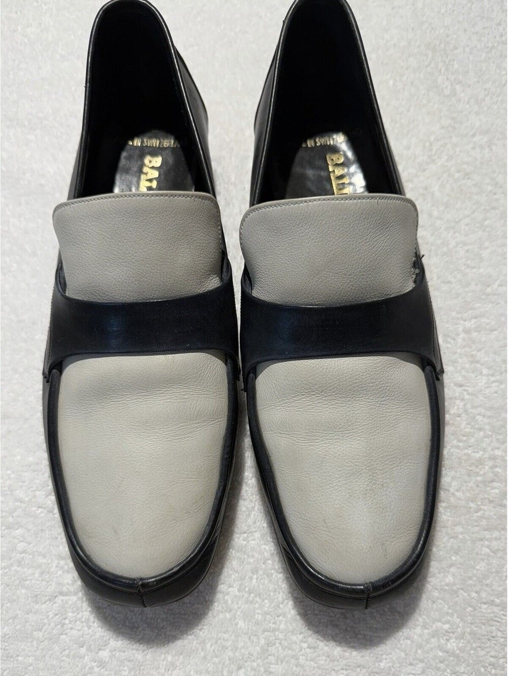 Bally Careno Men’s Leather Loafers Black And Off White Slip-On Shoes Size 8.5
